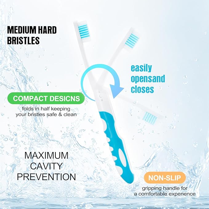 Portable Travel Folding Toothbrush, Outdoor Mountaineering Camping Medium Toothbrush 3-Pack