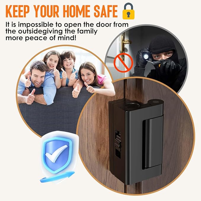 Home Security Door Reinforcement Lock - 800lbs Force Child Proof Flip Lock, Anti-Kick Portable Door Lock for Apartments & Travel, Extra Safety for Inward Swinging Doors from Inside (Black-1set)