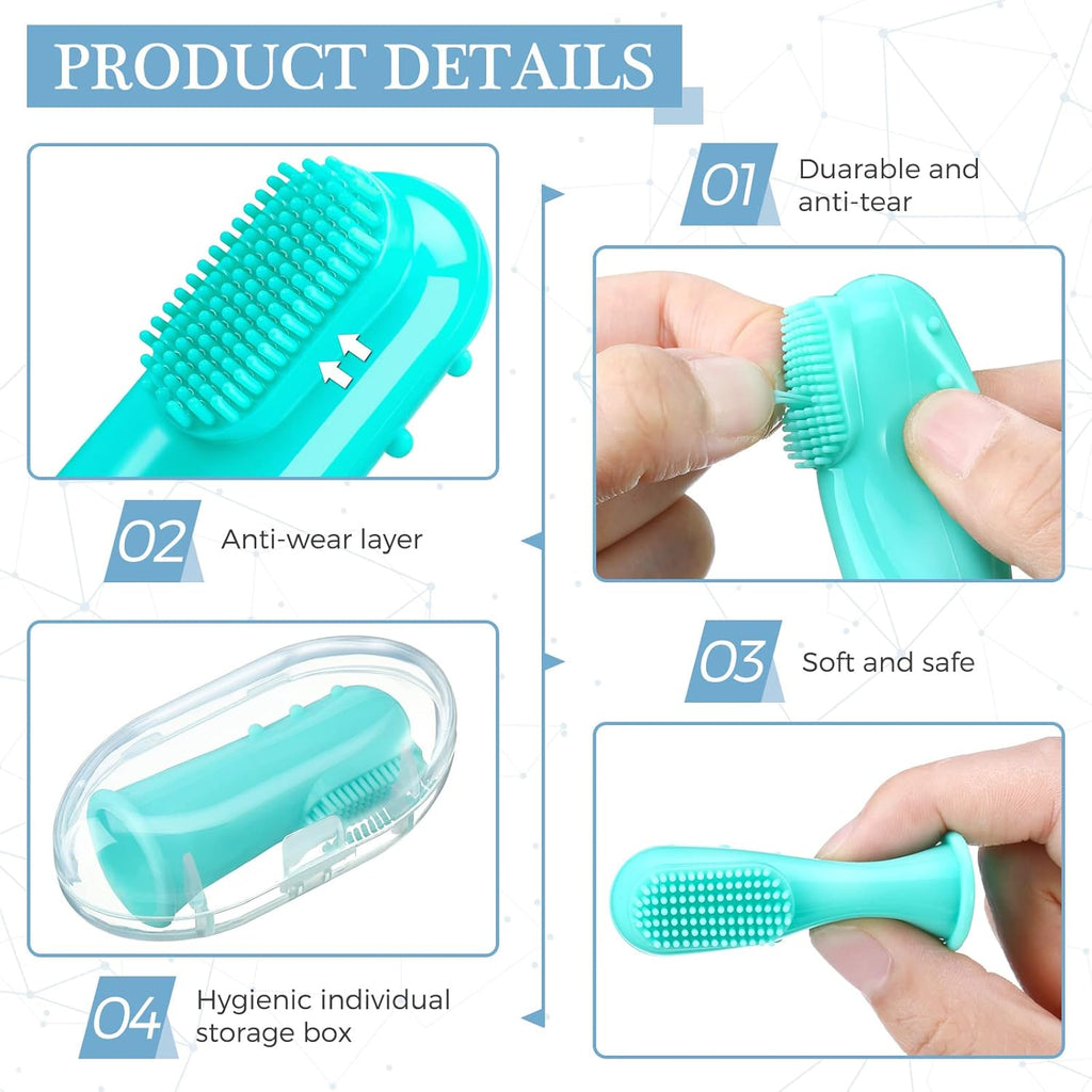 Zopeal 16 Sets Baby Finger Toothbrush for Toddler Kids with Boxes Travel Storage Case Silicone Soft Finger Toothbrush for Infant Newborns Lids Training Healthy Oral Habits Teething Cleaning Massaging