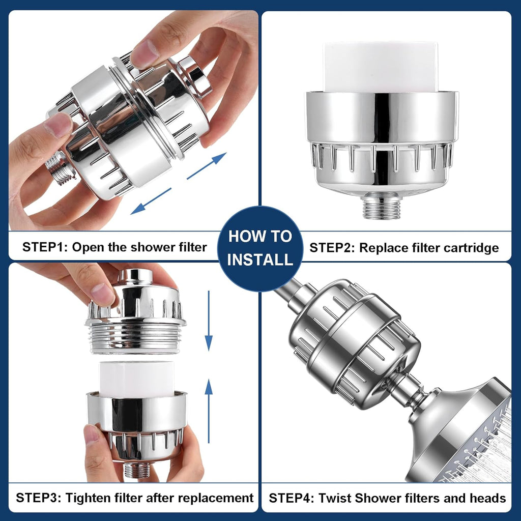 20 Stage Shower Filter Replacement Cartridge - Shower Head Filter Replacement Cartridge for Hard Water, Chlorine, Heavy Metals, High Output Shower Water Softener, 1 Pack