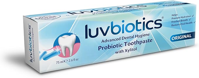 Luv Biotics Original Mint Toothpaste with Oral Probiotics & Xylitol for Fresh Breath, Cavity Protection, Gum Health & Microbiome Balance – SLS Free, No Parabens – 75ml