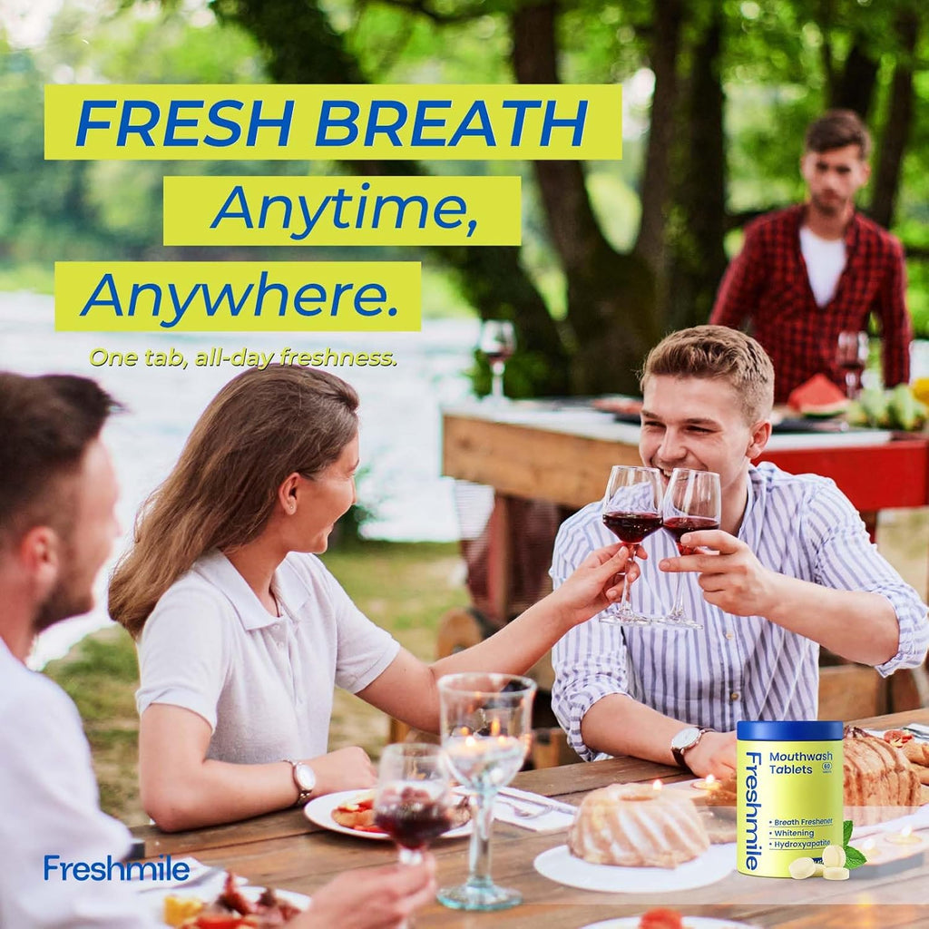 Travel Mouthwash Tablets for Smokers - Fluoride & Alcohol-Free, Xylitol & Nano-Hydroxyapatite (NHA) for Bad Breath Treatment & Natural Whitening, Mint Flavor (60 Count)