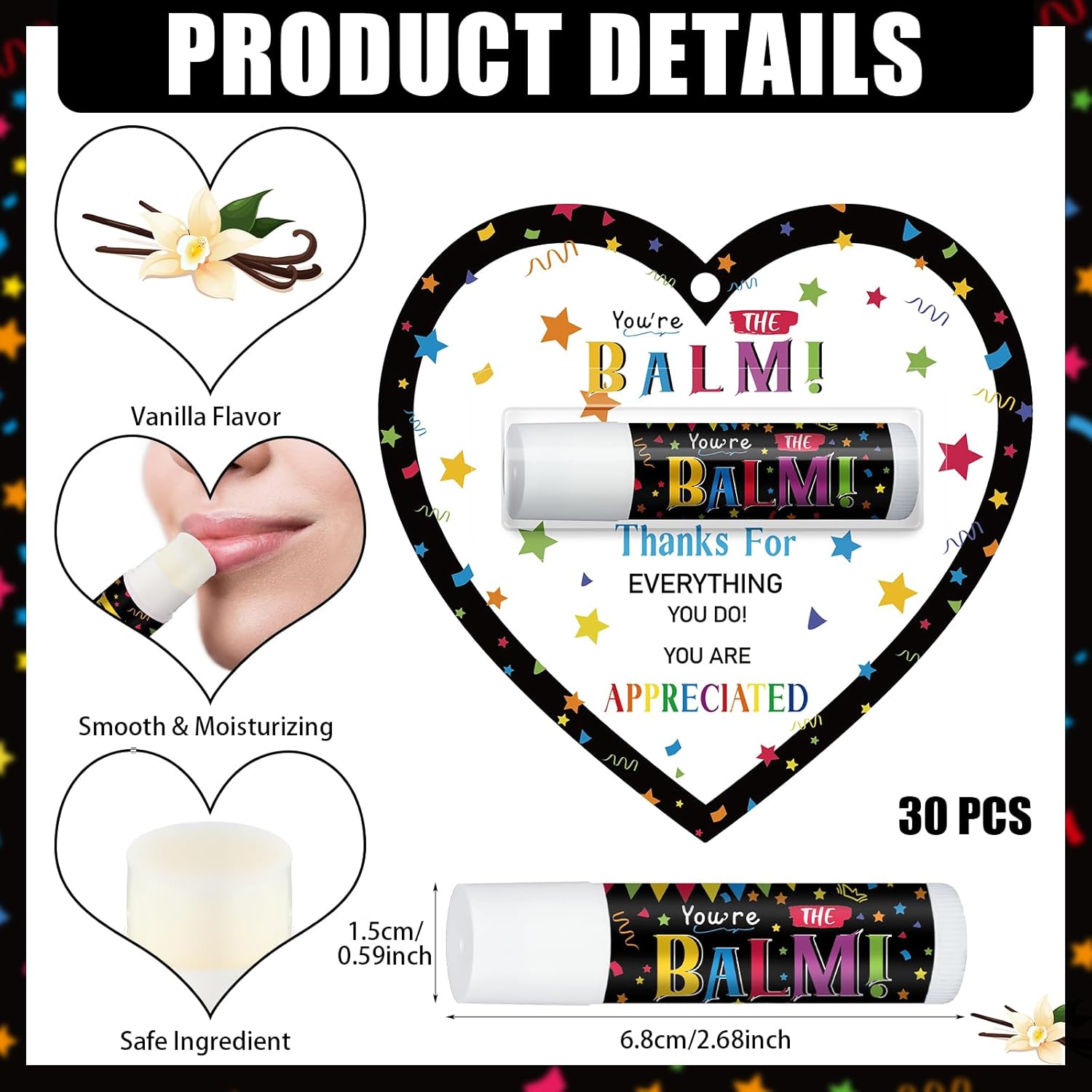 30 Pack Christmas Employee Appreciation Gifts Bulk Lip Balms Teacher Staff Team Thank You Gifts You're the Balm Thanksgiving Christmas Appreciation Party Favors for Coworkers Women Men(Heart)
