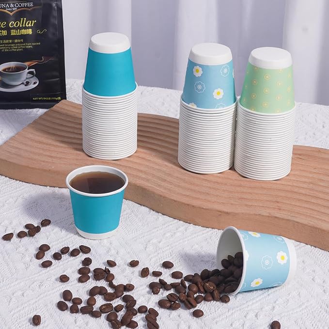 Tamone 600 Pack 3 oz Bathroom Cups, Small Paper Cups, Mouthwash Cups, Mini Paper Cups, Blue, Yellow, Green Disposable Paper Cups for Party, Picnic, BBQ, Travel, Home and Event