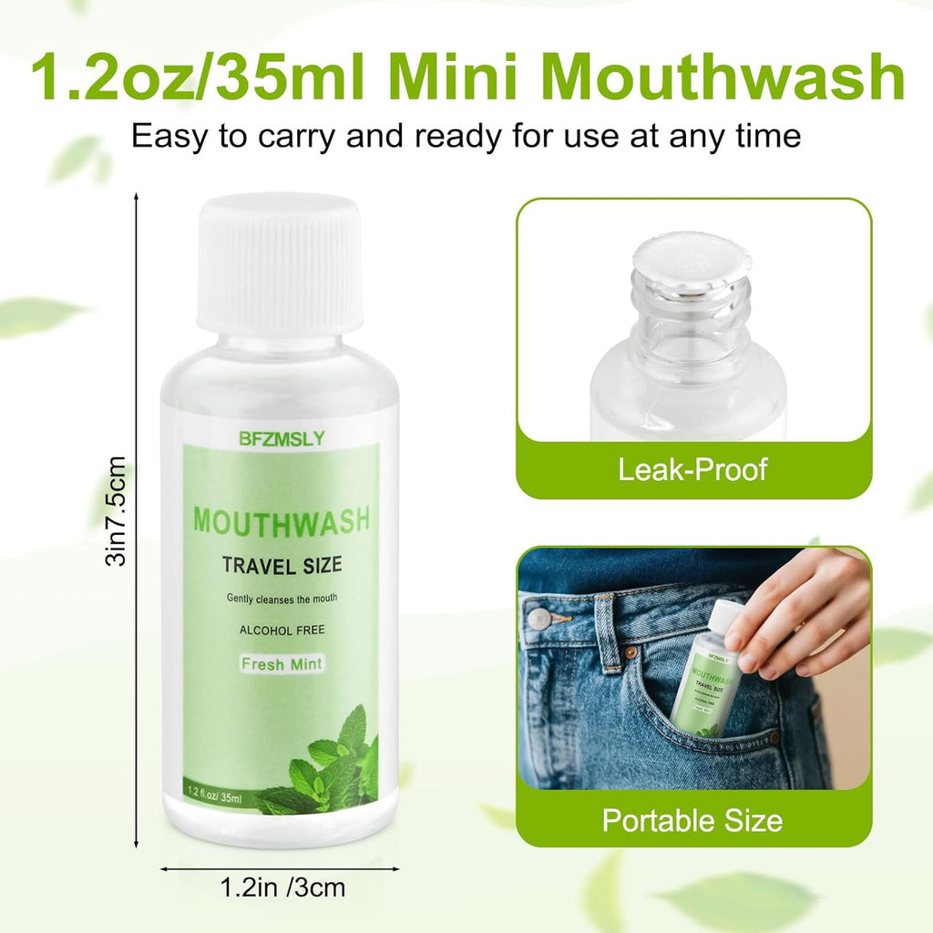 100 Pc Travel Size Mouthwash, 1.2oz/35ml Mini Mouthwash, Alcohol-Free, Portable Oral Rinse for Travel, Hotels, On-The-Go (Mint)