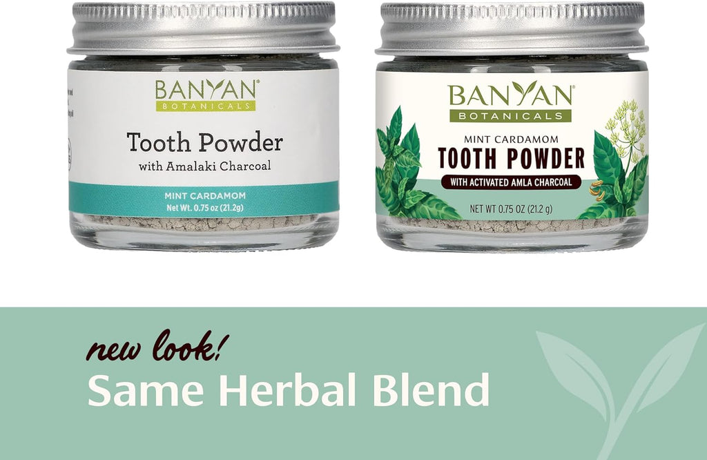 Banyan Botanicals Mint Cardamom Tooth Powder – Ayurvedic Fluoride-Free Toothpaste Alternative with Miswak & Activated Charcoal (from Amla) – 0.75oz, 80+ Uses – Non GMO Sustainably Sourced Vegan