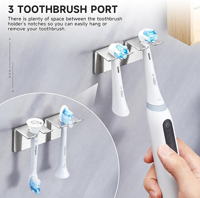 Toothbrush Holders, Electric Toothbrush Head Holder Wall Mounted, Stainless Steel Toothbrush Holder Toothbrush Organizer, Self Adhesive Tooth Brushing Holder, Razor Holder for Bathroom