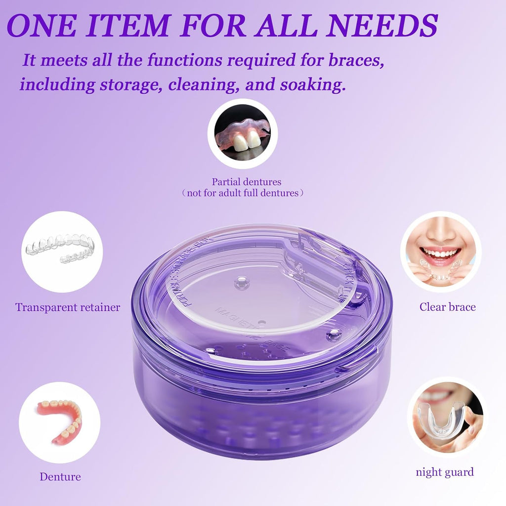 2 in 1 Retainer Case Retainer Bath Case for Cleaning and Store Retainer Mouth Guard Aligner Night Guard Partial Denture, All-in-one Retainer Bath and portable storage case