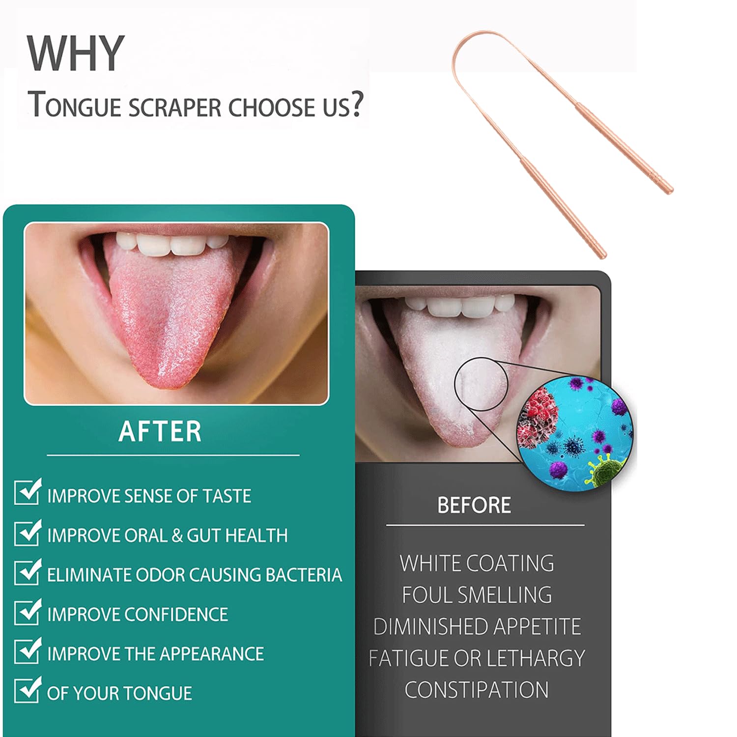 Copper Tongue Scraper (2 Pack), Tongue Cleaner for Reduce Bad Breath, Tongue Scrapers for Adults & Kids, 100% Copper Metal Tongue Scrubber Set for Oral Care & Easy to Use (long-handle)