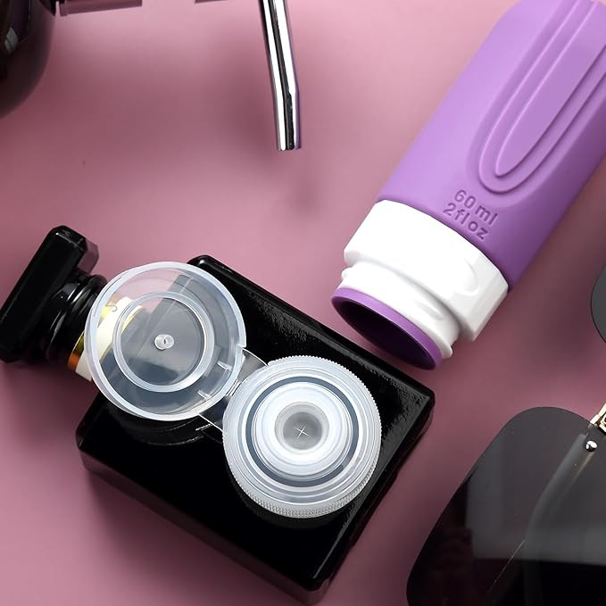 Travel Bottles for Toiletries, Tsa Approved 2oz Travel size Bottles, BPA Free Leak Proof Travels Toiletry Containers, Traveler Accessories with Toiletry Bag for Shampoo Liquid (4 Pack)