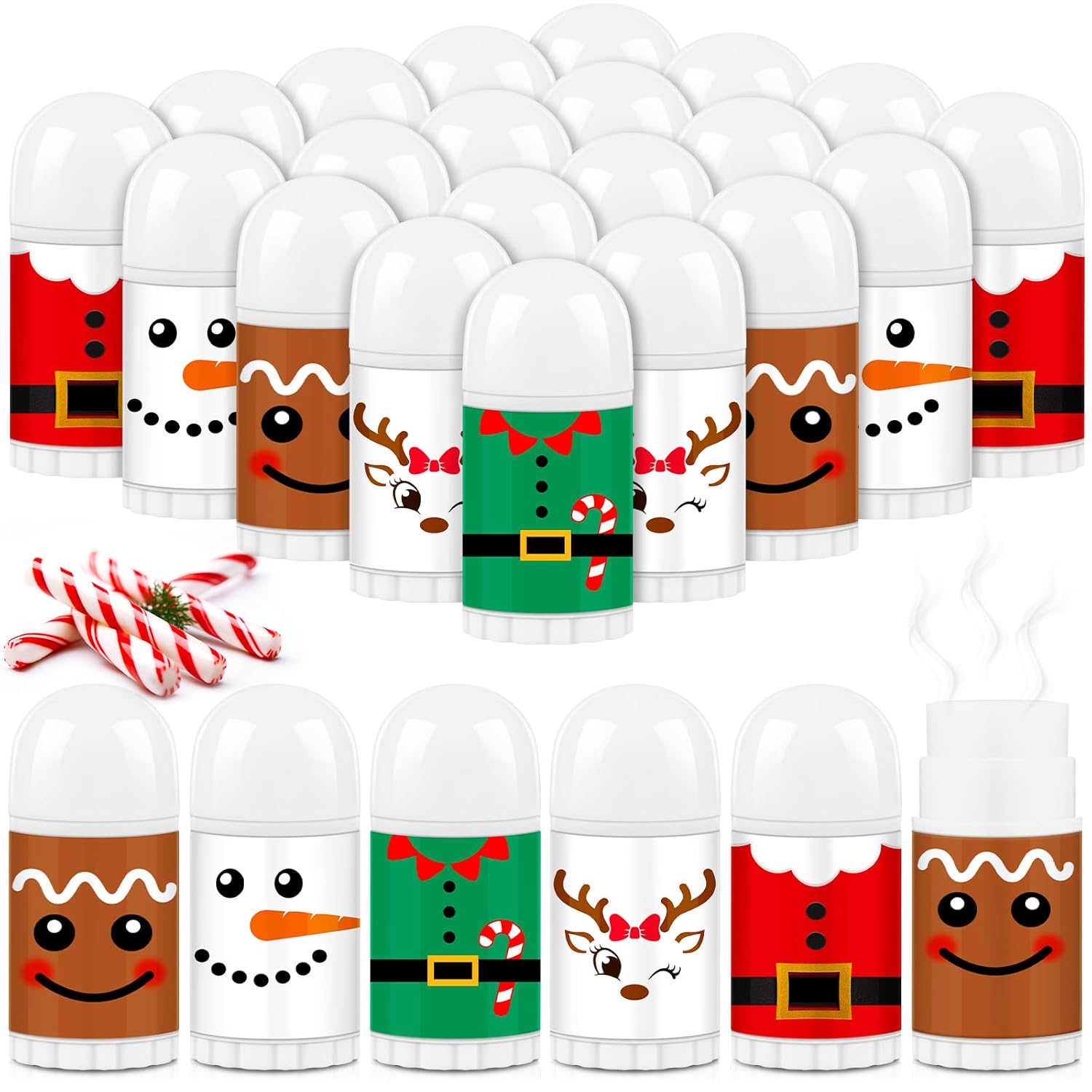 50 Pcs Christmas Lip Balm Bulk Mini Candy Cane Peppermint Flavor Lip Balms Bulk Christmas Stocking Stuffers Xmas Party Gifts Small Thank You Employee Appreciation Gifts for Women Men (Xmas Character)