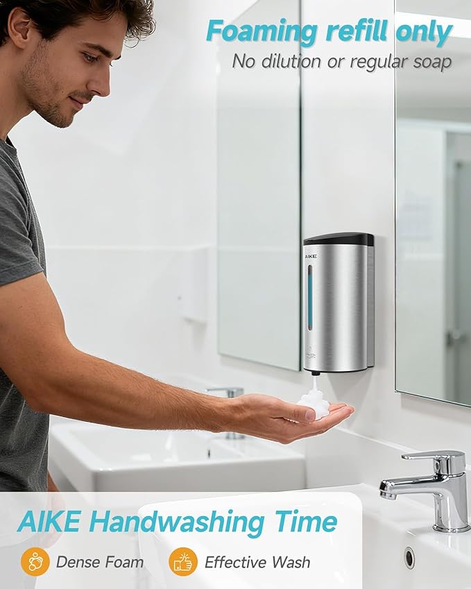 AIKE Wall Mount Automatic Foam Soap Dispenser 25 OZ Commercial Large Capacity Stainless Steel Model AK1205FA(Brushed)