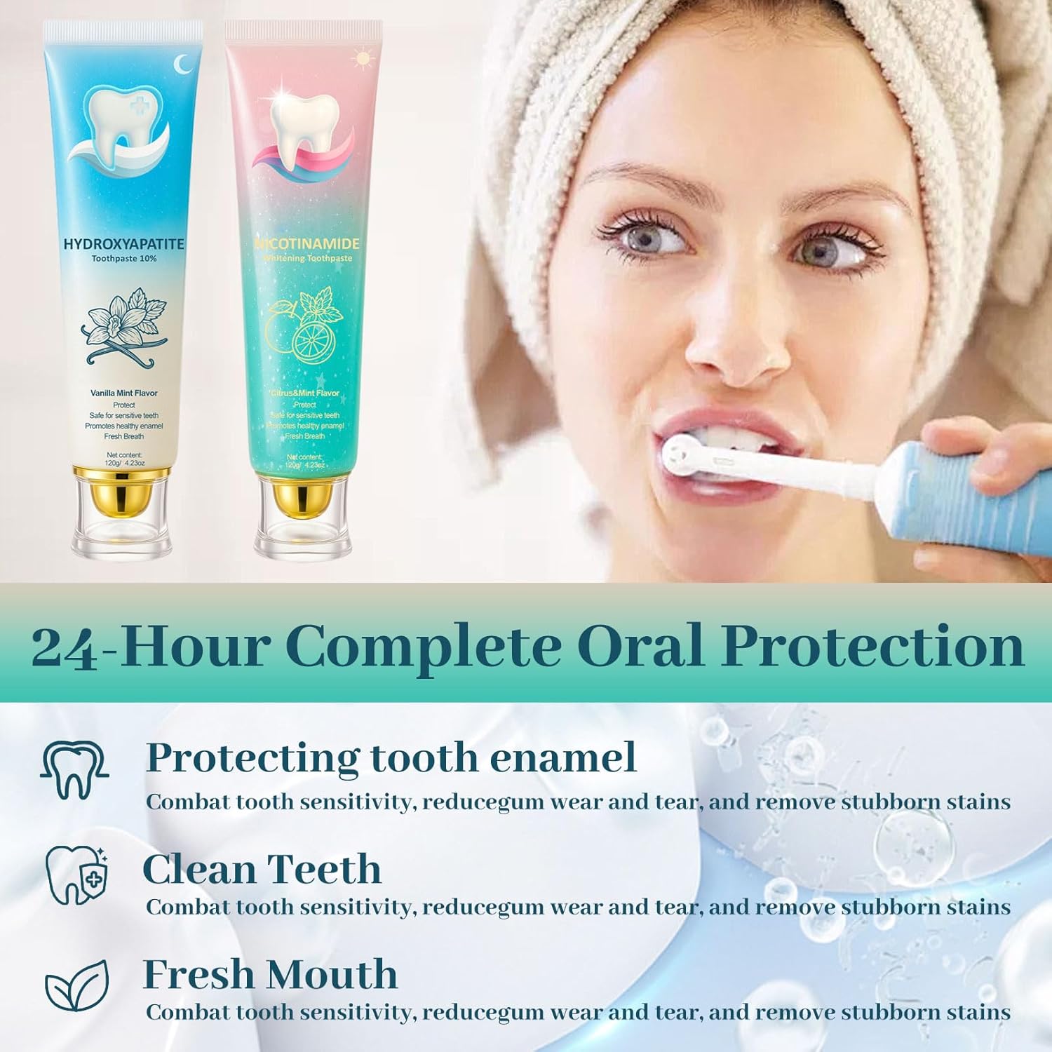 Hydroxyapatite Toothpaste 10% + Niacinamide Whitening Toothpaste - Enamel Repair & Sensitivity Relief, Nano Hydroxyapatite, Fluoride-Free for Gum Care & Fresh Breath, Teeth Whitening