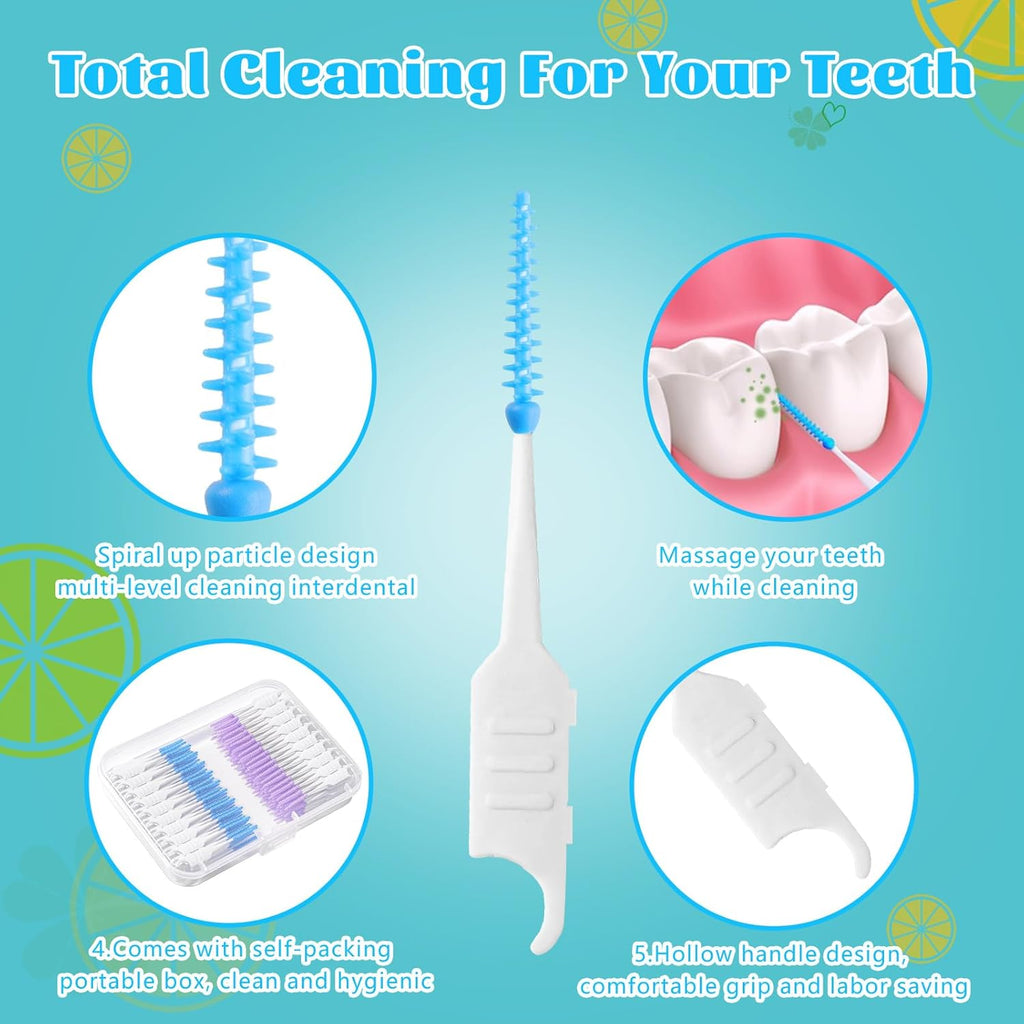 250 Pieces Interdental Brushes, Silicone Dental Floss Picks with Case Dental Brushes Dental Picks Tooth Floss Picks for Teeth Cleaning(Blue, Purple)