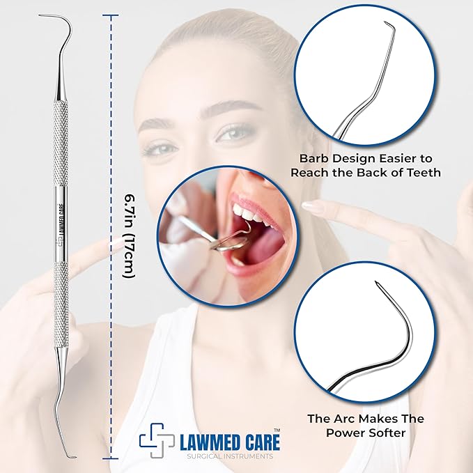 Plaque and Tartar Remover Stainless Steel Dental Tool Set - Dental Pick, Tooth Scraper - Professional Home Oral Care and Dentist Kit (Pack of 1)