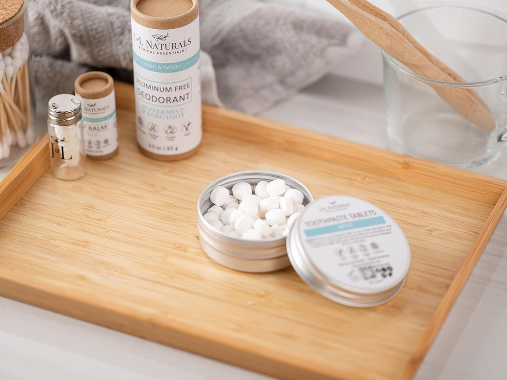 J&L Naturals Toothpaste Tablets | 62-Pack Travel-Friendly Toothpaste | Fluoride + Plastic Free, Vegan, Cruelty Free, Sustainable | Woman-Owned Small Business (Mint, 62 Count (Pack of 2))