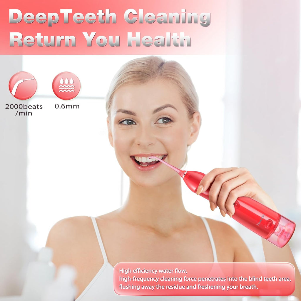 TOVENDOR Electric Water Flosser, Cordless Rechargeable Dental Oral Irrigator IPX7 Waterproof 300ML Travel Water Teeth Cleaner with 5 Tips for Braces Care Teeth Gums Cleaning, Home Office Daily Use