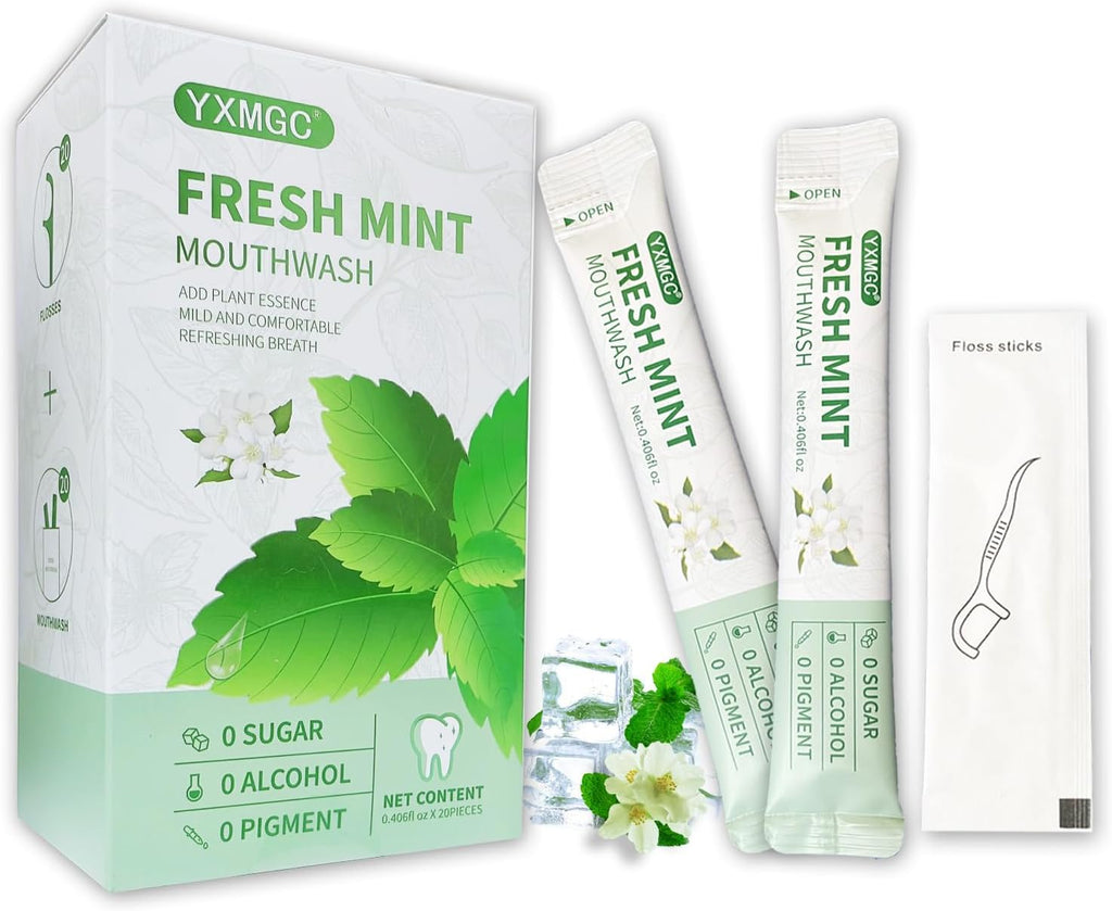Travel Size Mouthwash Packets – Portable, Fresh Breath Anytime, Eliminates Bad Breath, Sugar-Free, Alcohol-Free, 20 Pack × 0.4 Fl Oz