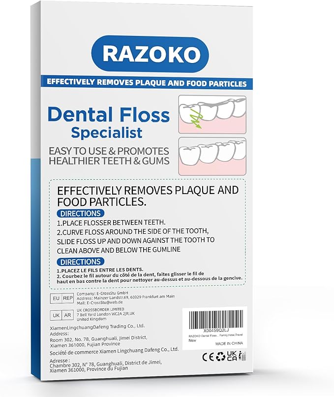RAZOKO Dental Floss Picks High Toughness Toothpicks Sticks 200pcs with 2 Portable Cases Perfect for Family,Hotel,Travel