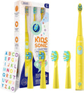SEAGO Kids Electric Toothbrush, Sonic Soft Bristle Rechargeable Toothbrushes with DIY Stickers, 5 Modes, Includes 4 Replacement Brush Heads, Ages 3 to 12 Years Old (Yellow)