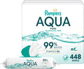 Pampers Aqua Pure Baby Wipes, 99% Water, Fragrance Free, 448 Baby Wipes Total (8X Flip-Top Packs) [Packaging May Vary]