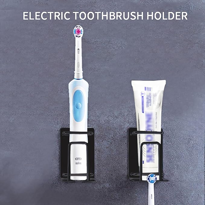 HANZE Toothbrush Holder 304 Stainless Steel Adhesive Wall Mounted 3 in 1 with Toothbrush Holder Toothpaste Holder and Cup Holder for Bathroom Shower, 2 Pack(Black)