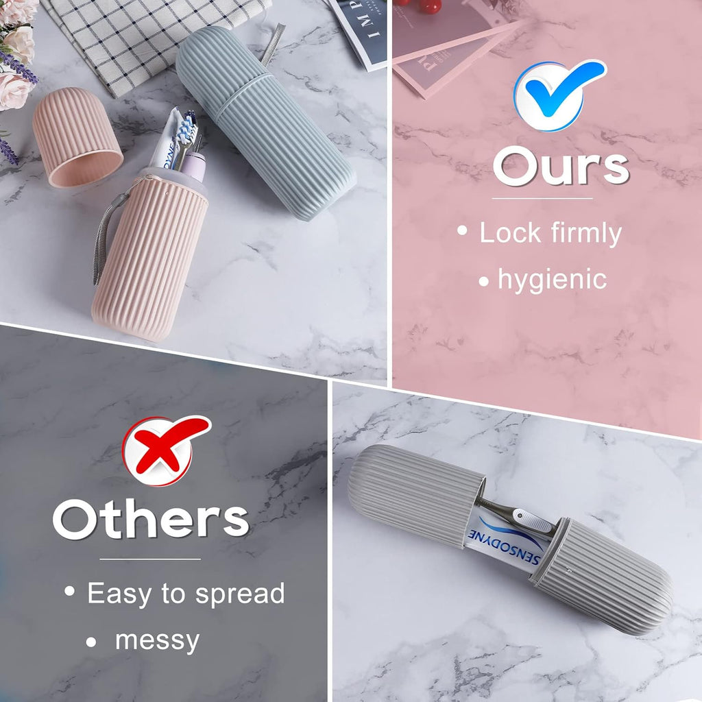 UCEC Toothbrush Travel Case, 8.2 Inch Longer Holder, Portable for Traveling Camping Business Trip School Bathroom, 2 Pack (Blue, Pink)