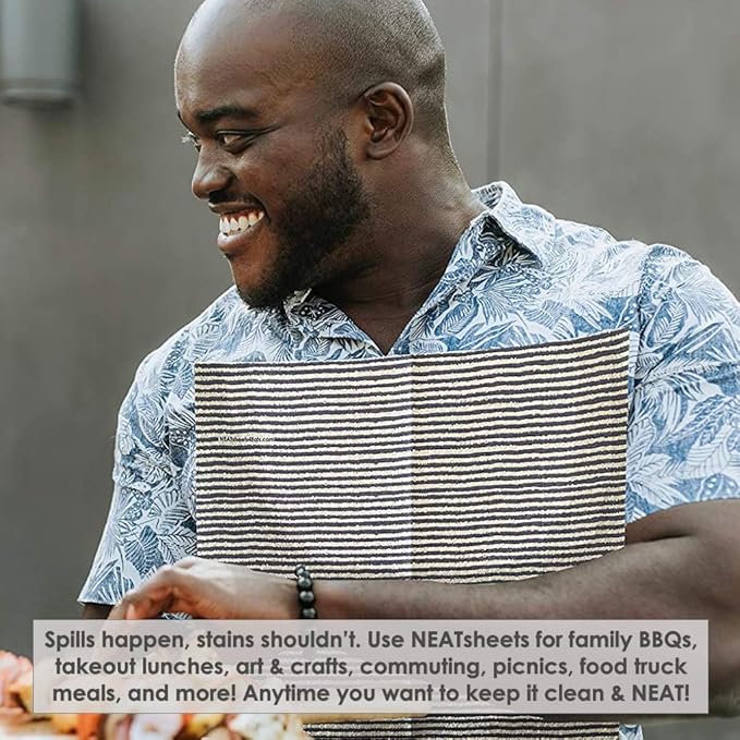 Disposable Bibs for Adults, Kids & Elderly Senior | Adhesive Tab Napkins for Eating, Personal Use, Home Care & Business | Spill Absorbent, Stain/Liquid Repellent | Blue Ticking, 20 Count