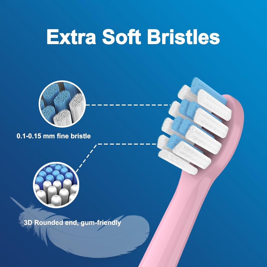 Kids Replacement Heads Compatible with Philips Sonicare Kids Electric Toothbrush, Extra Soft Bristles, Mini Replacement Brush Heads for Ages 3 to 12, Sensitive Toothbrush Heads, Pack of 8,