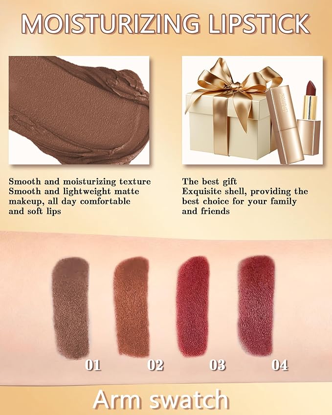 Velvet Matte Lipstick, Plum Rose High Pigmented Lip Tint Stain, Waterproof Long Lasting Cream Lip Gloss, Non-Stick Cup Smooth Tinted Lip Balm, Thanksgiving Lip Professional Makeup Gift for Women-04