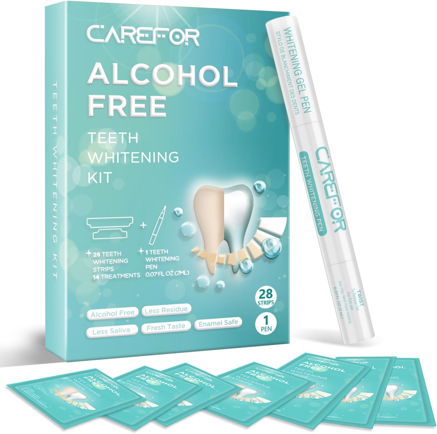 Teeth Whitening Strips 14 Treatments Kit - Contain Teeth Whitening Pen，Sensitive Teeth Whitener, Hydrogen Peroxide Teeth Whitener for Coffee, Wine, Tobacco, and Other Stains (28 Strips)