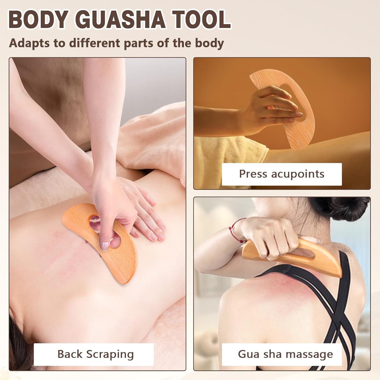 3 in 1 Wood Therapy Massage Tools Maderoterapia Kit Lymphatic Drainage Massager Gua Sha Wooden Massage Tool Body Sculpting Tools for Body Contouring and Shaping, Muscle Pain Relief, Anti-Cellulite