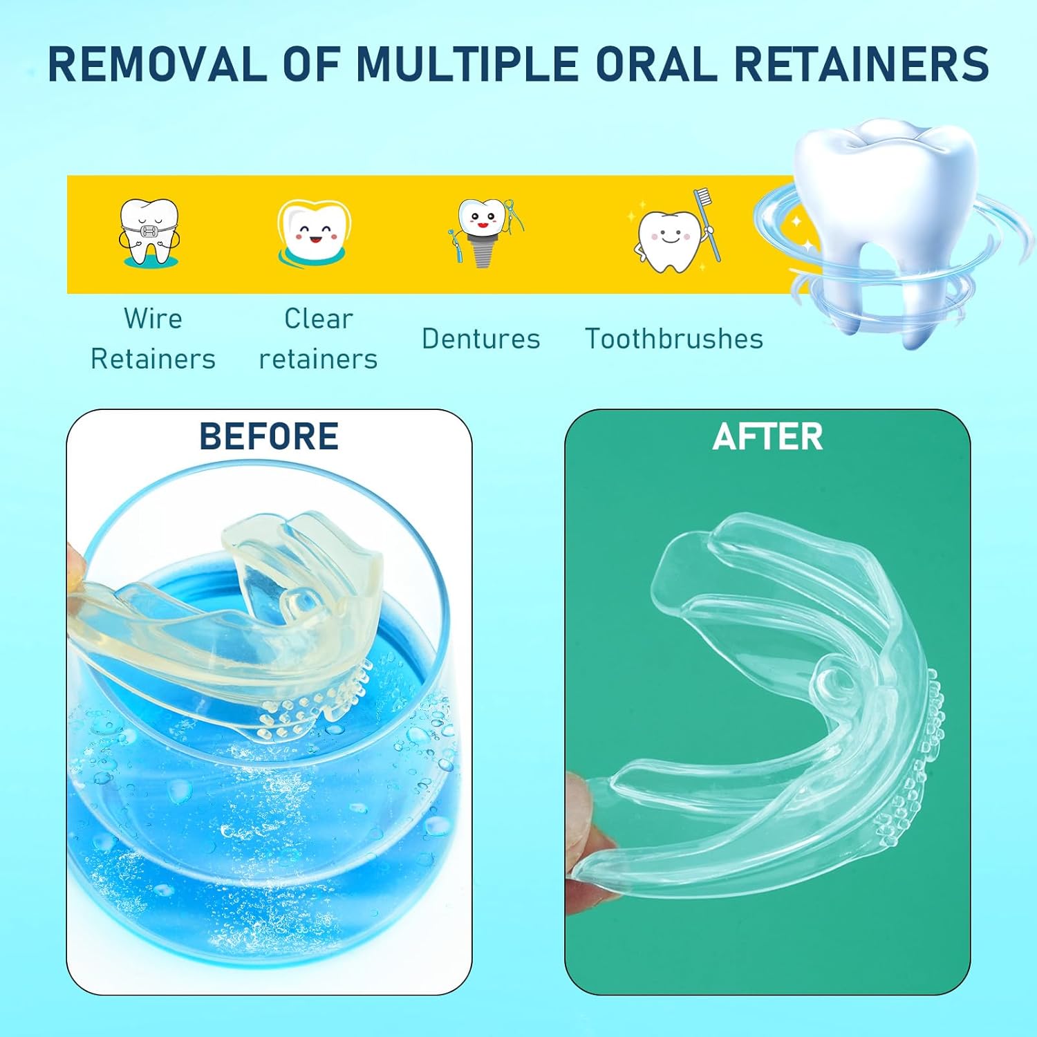 Retainer Cleaner & Denture Cleaning Tablets with 120 Removes Stains, Odors, and Plaque from Aligners, Mouth Guards, Night Guards, and Dental Appliances, 4-Month Supply