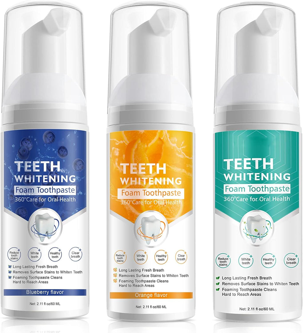 Teeth Whitening Toothpaste with Fluoride, Ultra-fine Mousse Foam for Deep Cleaning Gums, Stain Removal, 3 Fresh Flavors