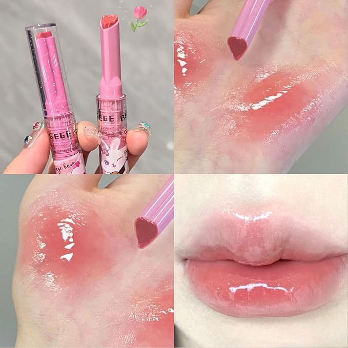 Jelly Lipstick,3 Colors Tinted Lip Stain Heart Mirror Lip Gloss,Hydrating Jelly Lipstick Long Lasting Moisturizing Tinted Lip Glaze,Non-sticky,Vivid Color Glossy Lip Makeup (A, Large)