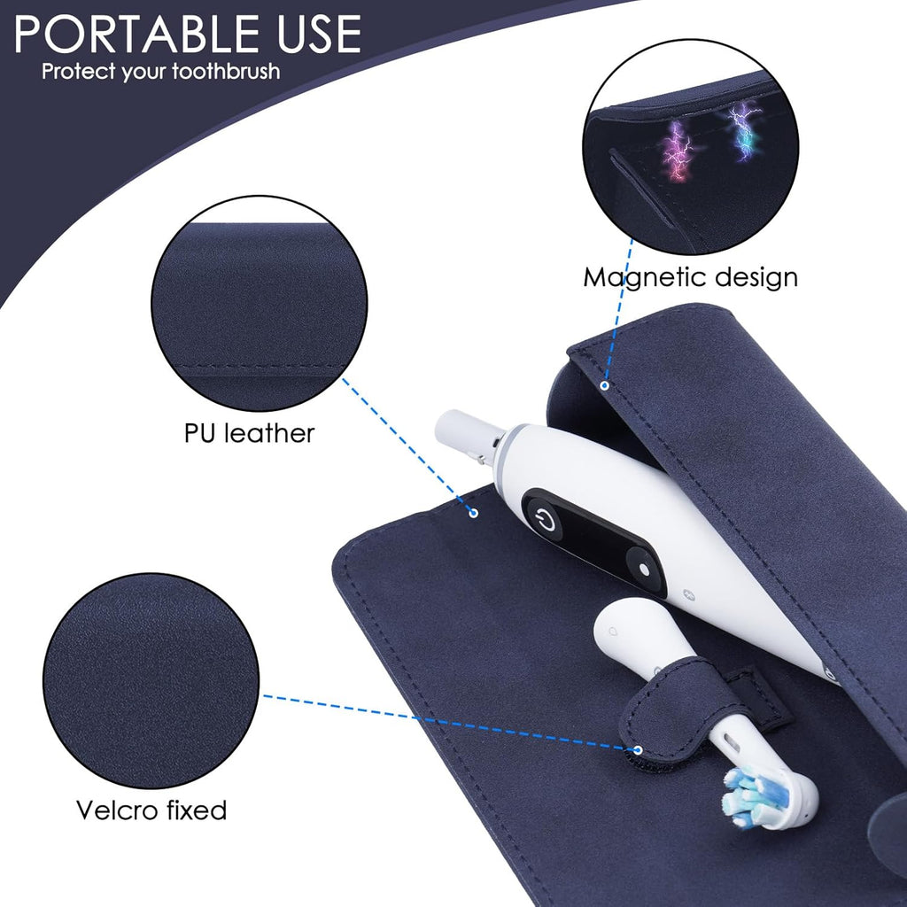 Travel Electric Toothbrush Case, Portable Containers Toothbrush Holder Storage Box, PU Toothbrush Travel Case Compatible with Oral-b Pro 1500 8000, Philips 4100, 5100 6100, 9900 (Dark Blue 2Pack)