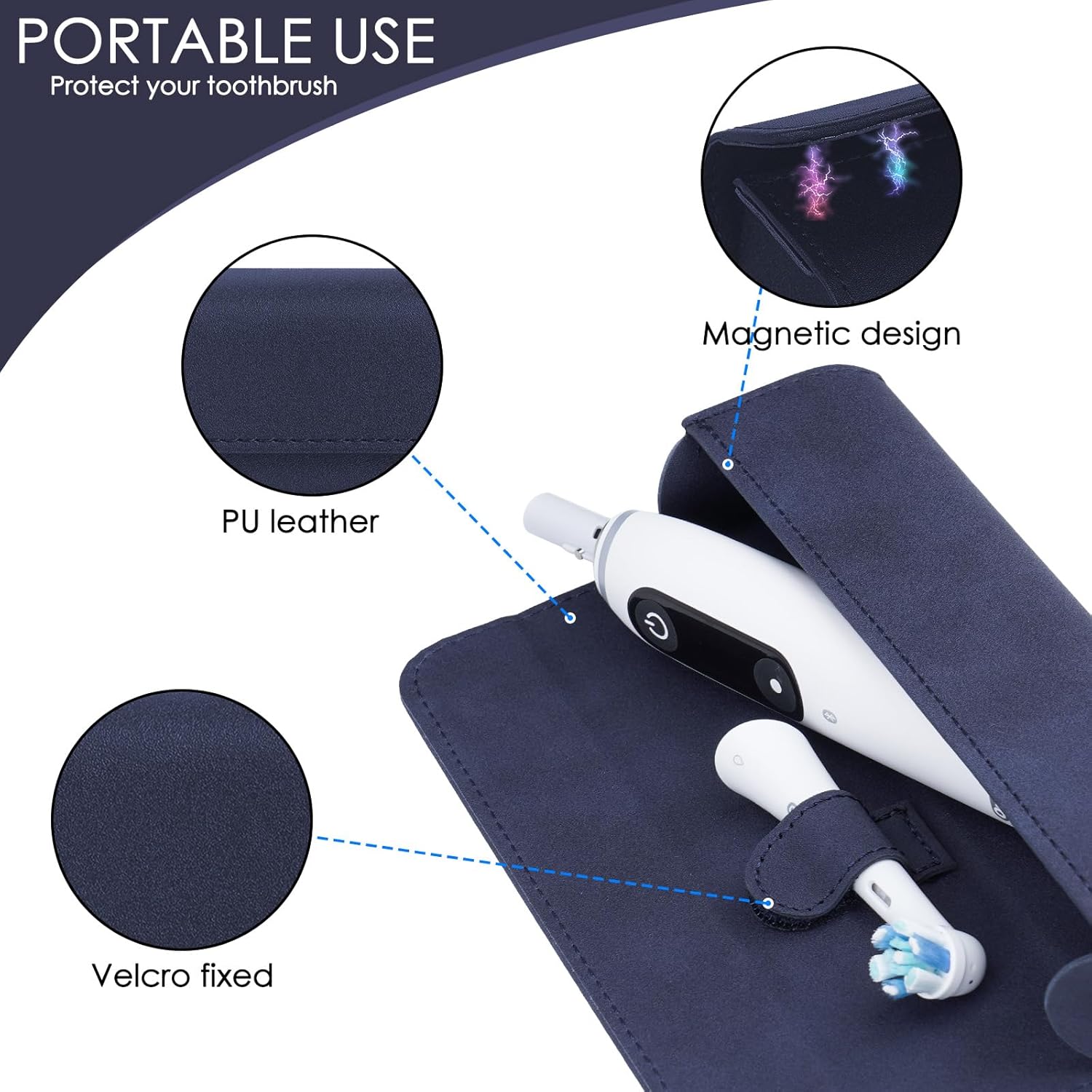 Travel Electric Toothbrush Case, Portable Containers Toothbrush Holder Storage Box, PU Toothbrush Travel Case Compatible with Oral-b Pro 1500 8000, Philips 4100, 5100 6100, 9900 (Dark Blue 2Pack)