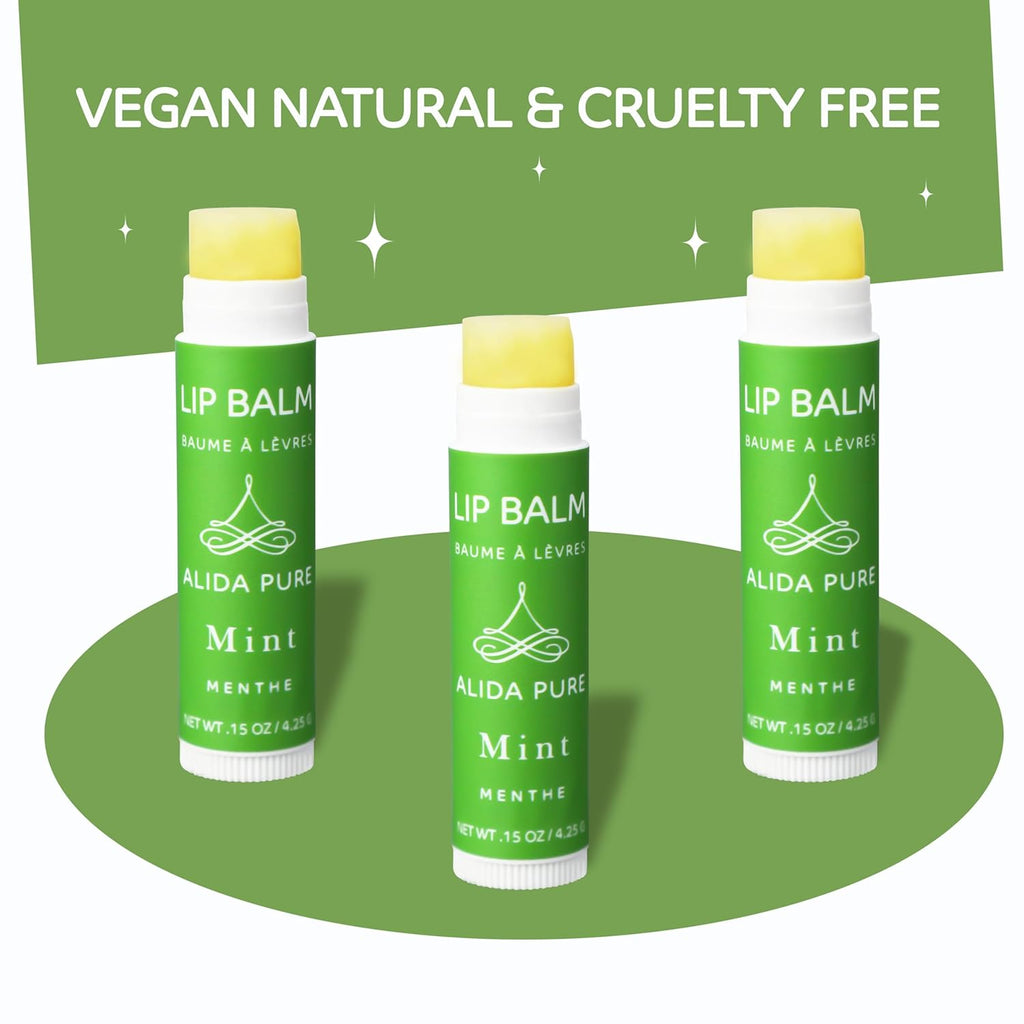 ALIDA PURE Mint Lip Balm Collection, Vegan Lip Balm, Beeswax Free, with Avocado Oil, Organic Jojoba Oil, and Vitamin E, for Dry, Chapped, or Cracked Lips, 3 Tube Set