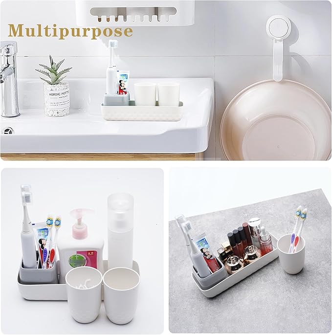 Toothbrush Holders for Bathrooms,Kids Electric Toothbrush Holder with 2 Cups Set,White Tooth Brush Toothpaste Caddy Storage,Small Bathroom Countertop Organizer Stand for Men Farmhouse Family