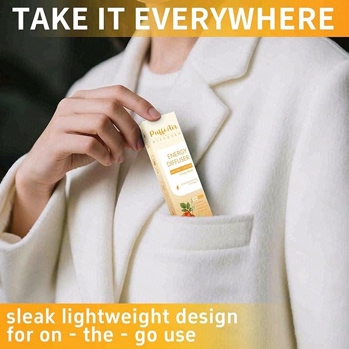 Energy Herbal Diffuser Pen - Caffeine Diffuser for Energy Boost (Guarana, Green Tea, Peppermint & Menthol) - 600 Uses, 1 Sticks