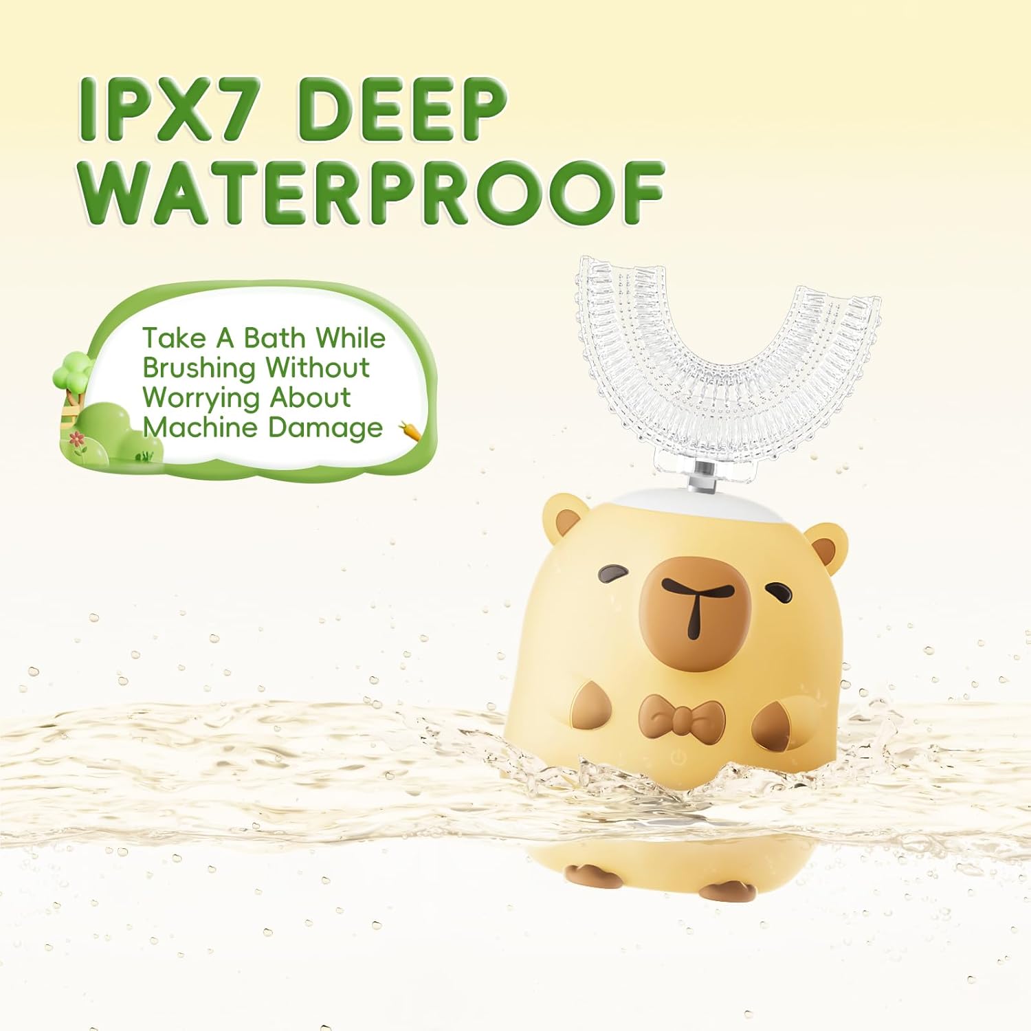 Kids Electric Toothbrush U Shaped - Cartoon Capybara with 6 Brush Heads Full Mouth Degree Cleaning Sonic Toddler Automatic Toothbrush with IPX7 Waterproof (Capybara 2-14 Years)