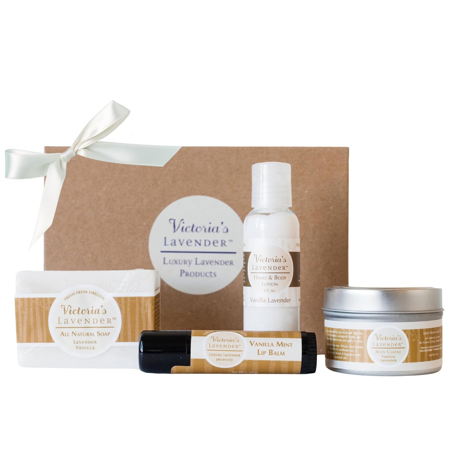 Victoria's Lavender Natural Body Products Gift Set - Handmade Soap, Lotion, Lip Balm, Body Candle Skin Care Sets & Kits, Made in the USA Lavender Bath Products for Women, Vanilla Lavender