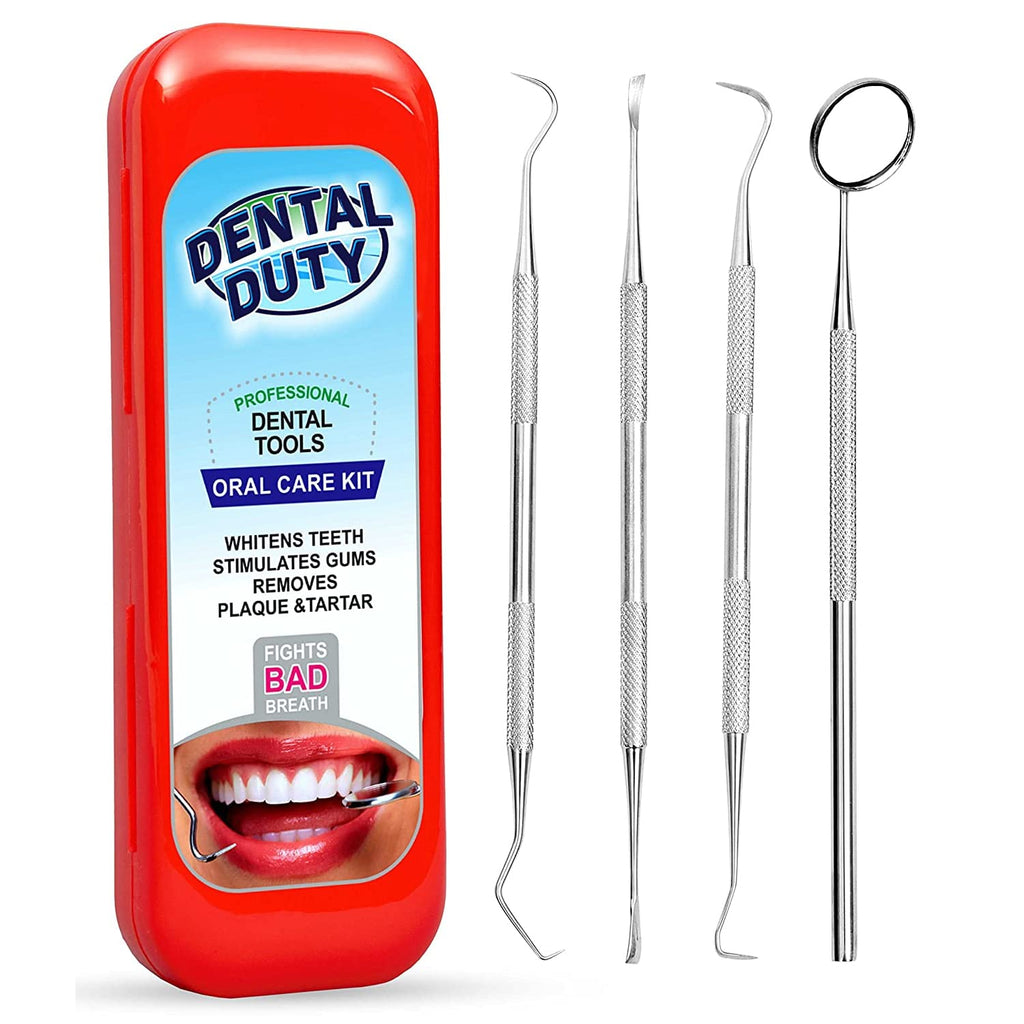 Dental Duty Dental Tools, Dental Pick for Teeth Cleaning Tools – Plaque Remover for Teeth with Teeth Cleaning Kit - Stainless Steel Dental Mirror for Teeth, Scraper and Scaler, (Red)
