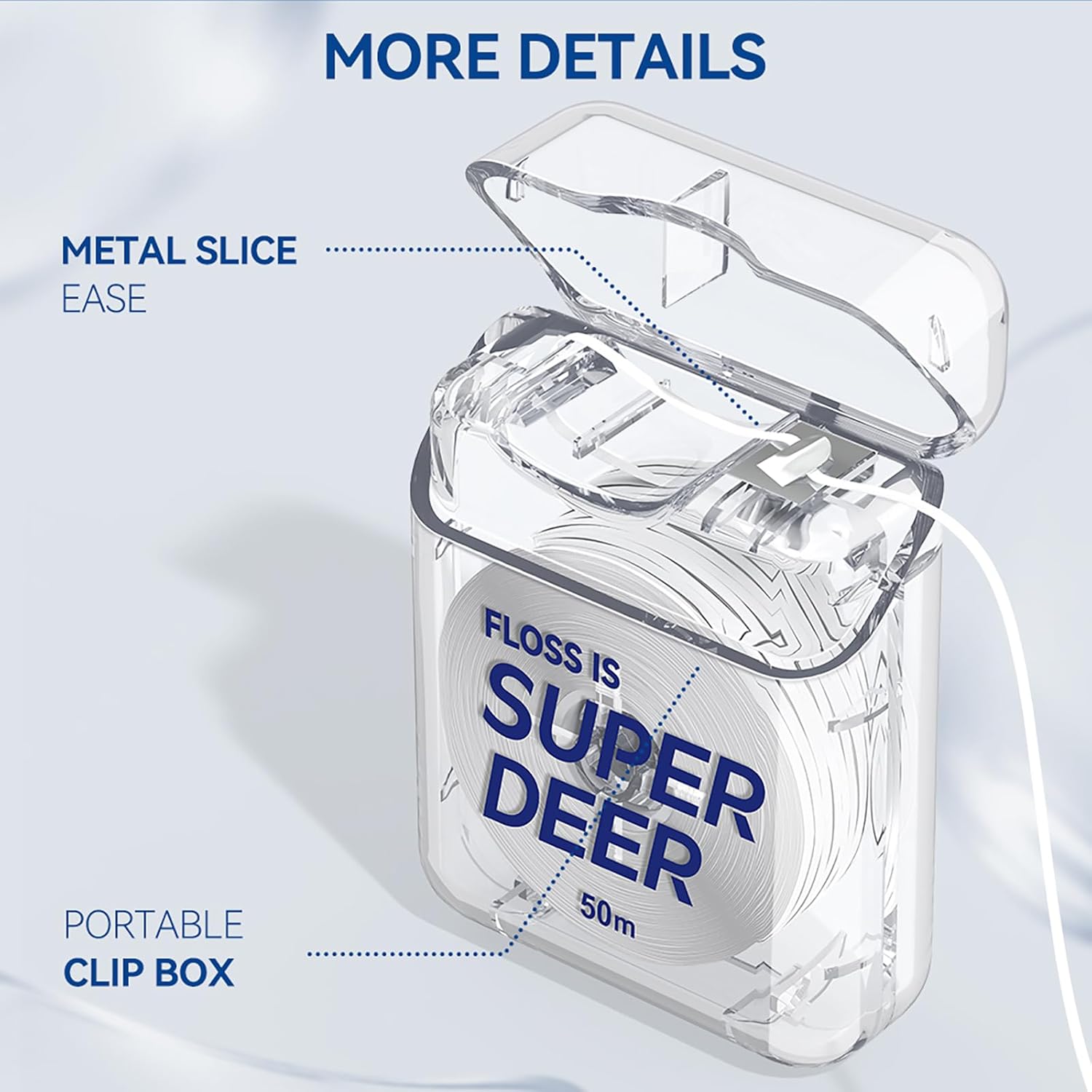 Super Deer Flat Dental Floss - Mint, PTFE Floss, Gentle on Gums, Expands & Stretches,Plaque Remover for Teeth, Shred Resistant, Floss Slides Smoothly, Easy to Use, 55 yd (1)