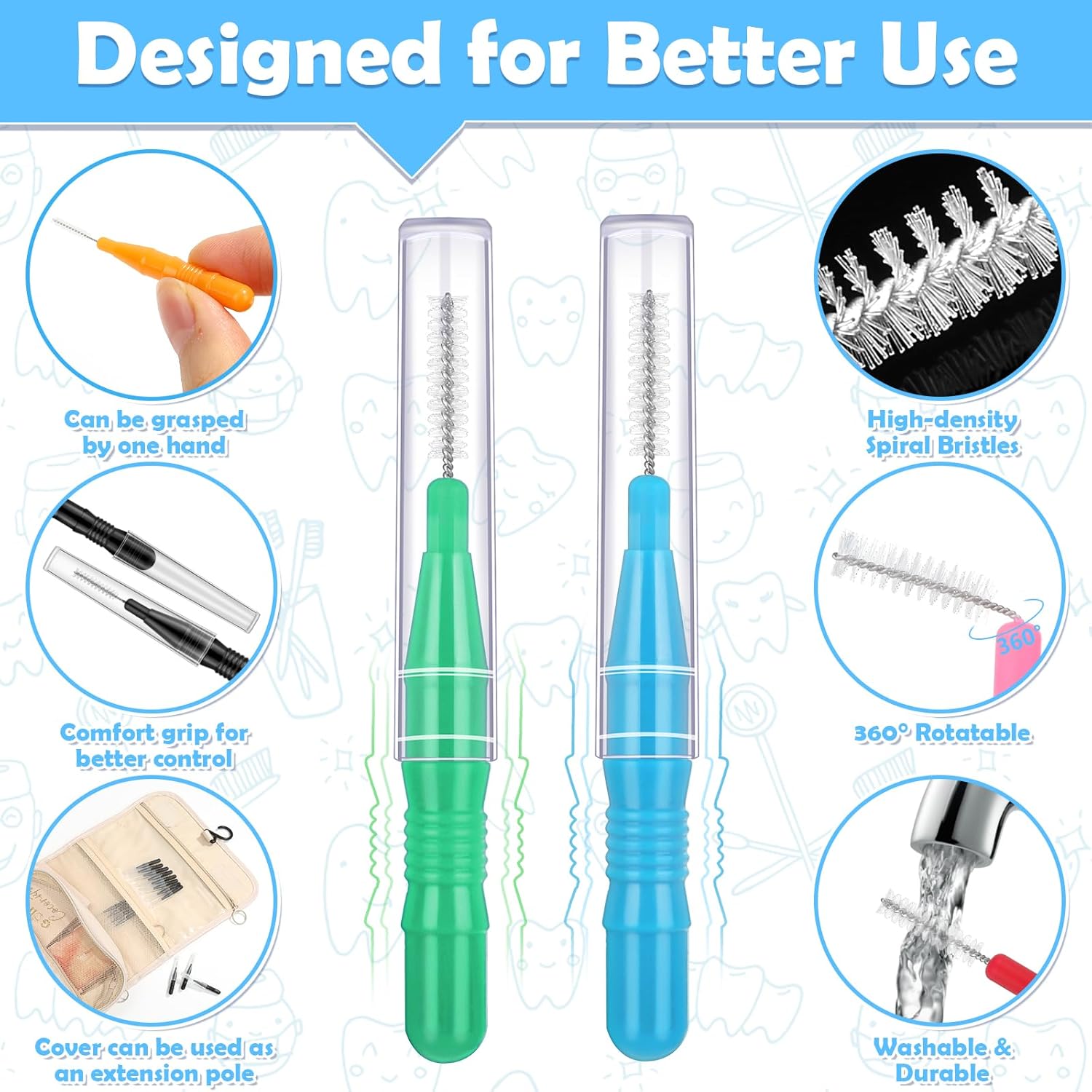 120Pcs Interdental Brushes, 360° Bendable Soft Bristles Braces Flossers Brush Dental Brushes Between Teeth Dental Floss Picks for Gum Braces Oral Teeth Cleaning Tool