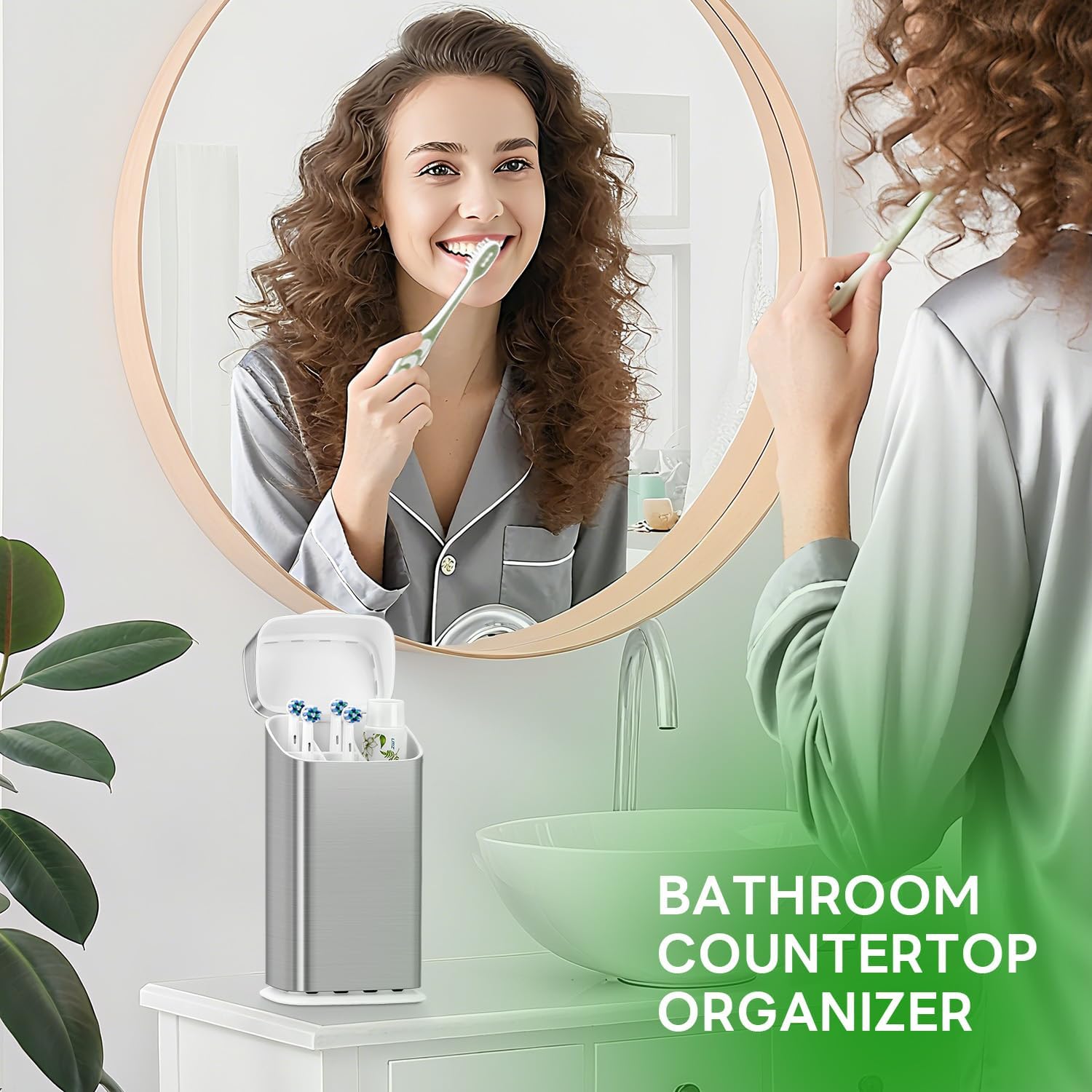 Toothbrush Holders with Cover - Electric Toothbrush Length Less Than 9 inches, 5 Slots Tooth Brush Holder for Bathroom, Detachable Toothpaste Holder Bathroom Organizers with Drainage, Silver