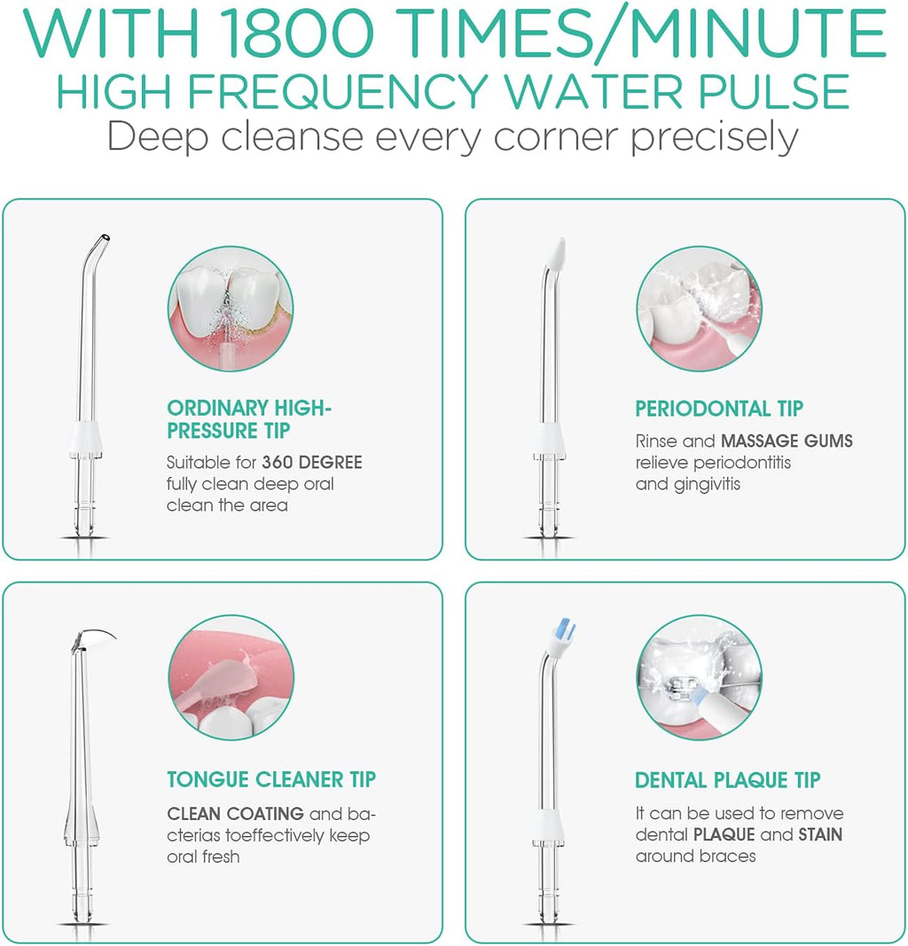 VOYOR-HEALTH Water Dental Flosser for Teeth Cordless, Portable Oral Irrigator with 3 Modes 4 Tips, IPX7 Waterproof Rechargeable Electric Flosser for Teeth Deep Cleaning for Travel Home WF300 (Blue)