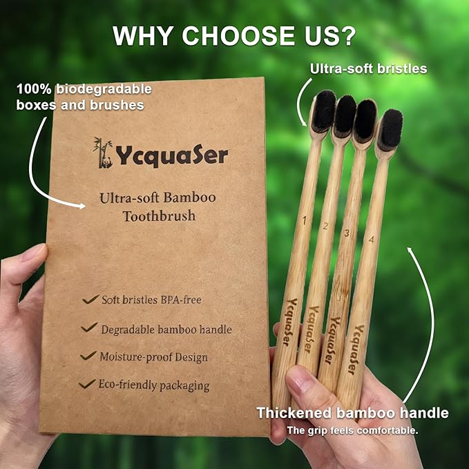 Extra Soft Bamboo Toothbrush,Natural Soft Toothbrushes for Adults,Micro Nano10000 Bristles Toothbrushes for Sensitive Gum,Fully Biodegradable,4 Pack