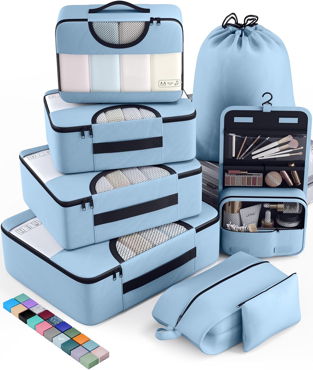 Veken 8 Set Packing Cubes for Travel Essentials, Suitcase Organizer Bags in 4 Sizes, Carry-On Luggage Accessories with Large Laundry & Hanging Toiletry Bag, Must-Have for Airplane, Road Trip & Camping