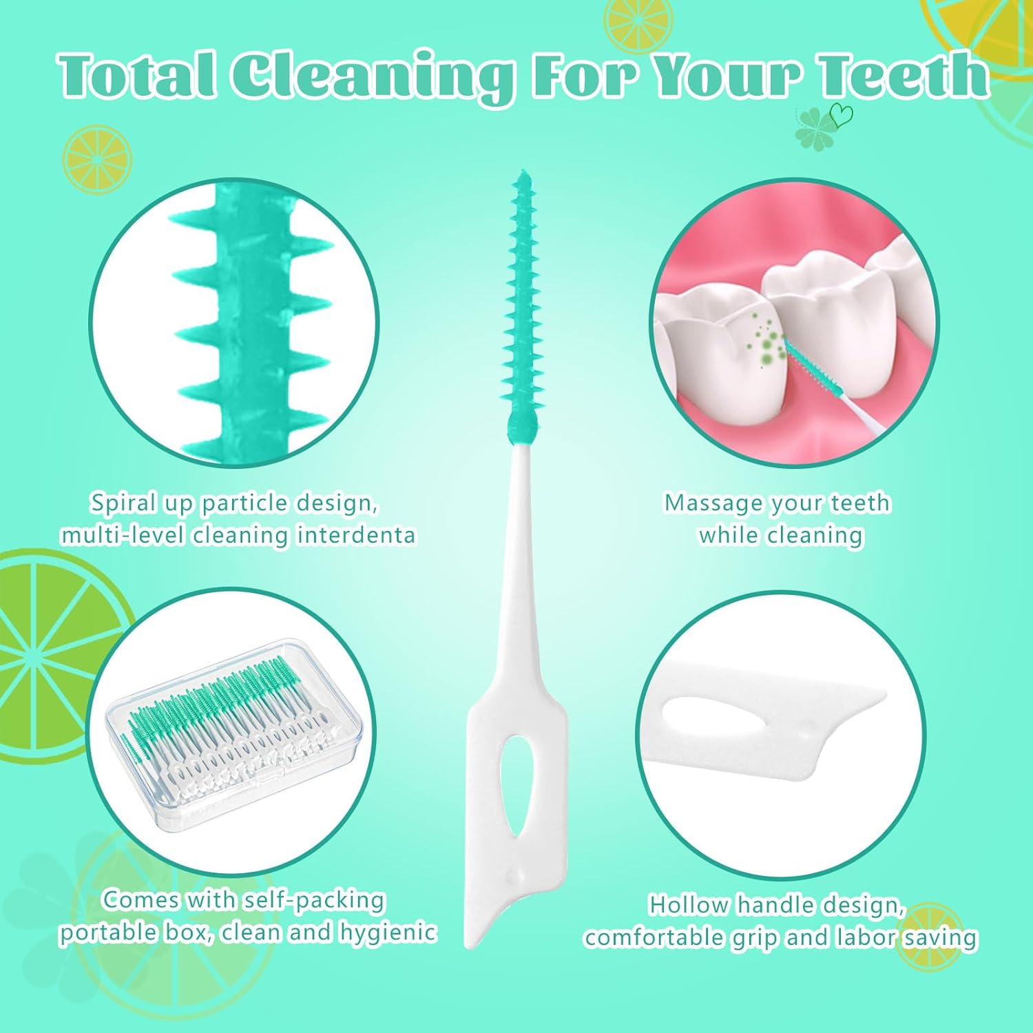 220 Pieces Interdental Brushes, Silicone Dental Floss Picks with Case Dental Brushes Dental Picks Green Tooth Floss Picks for Teeth Cleaning(Green)